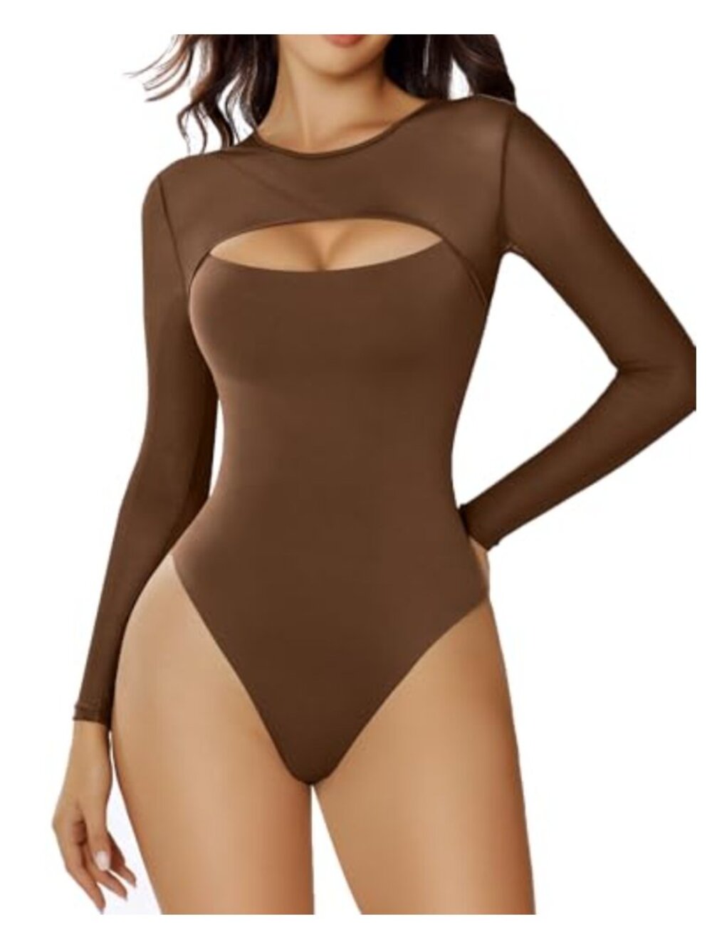 Avidlove Women's Long Sleeve Bodysuit Mesh Sleeves Double Lined Shapewear